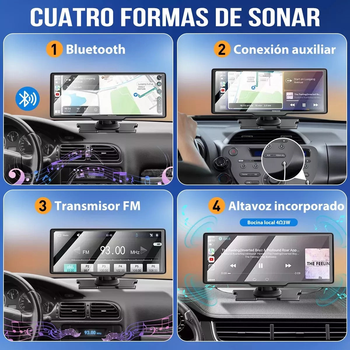 Dashcam Inteligente con Pantalla Táctil y Retrovisor - Compatible con CarPlay y Android Auto