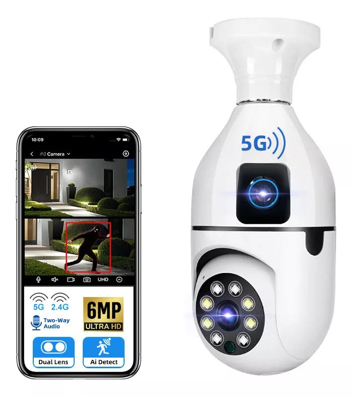 Smart WiFi Bulb Camera with Dual Lens - 360° Surveillance