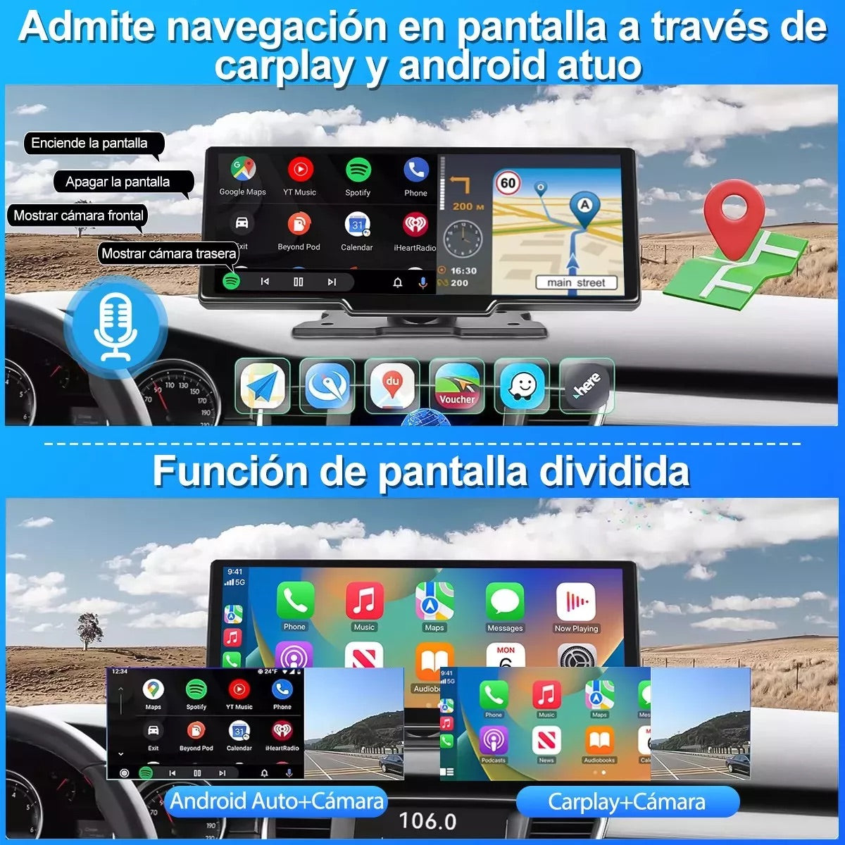 Dashcam Inteligente con Pantalla Táctil y Retrovisor - Compatible con CarPlay y Android Auto