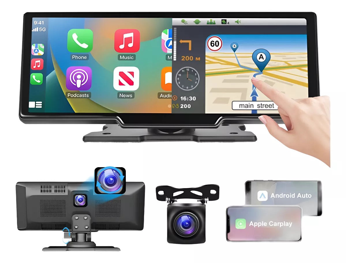 Dashcam Inteligente con Pantalla Táctil y Retrovisor - Compatible con CarPlay y Android Auto